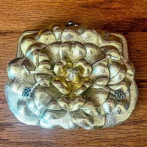 Brand New Brighton Collectibles Metallic Gold Leather Rosalie Floral Handbag